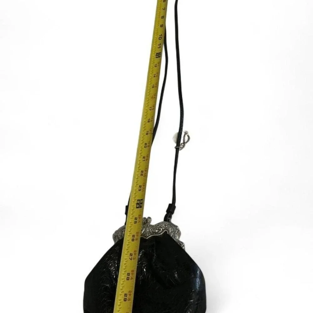 VTG Brighton‎ Crossbody Bag Women Small Black Croc Embossed Kiss Lock Pouch